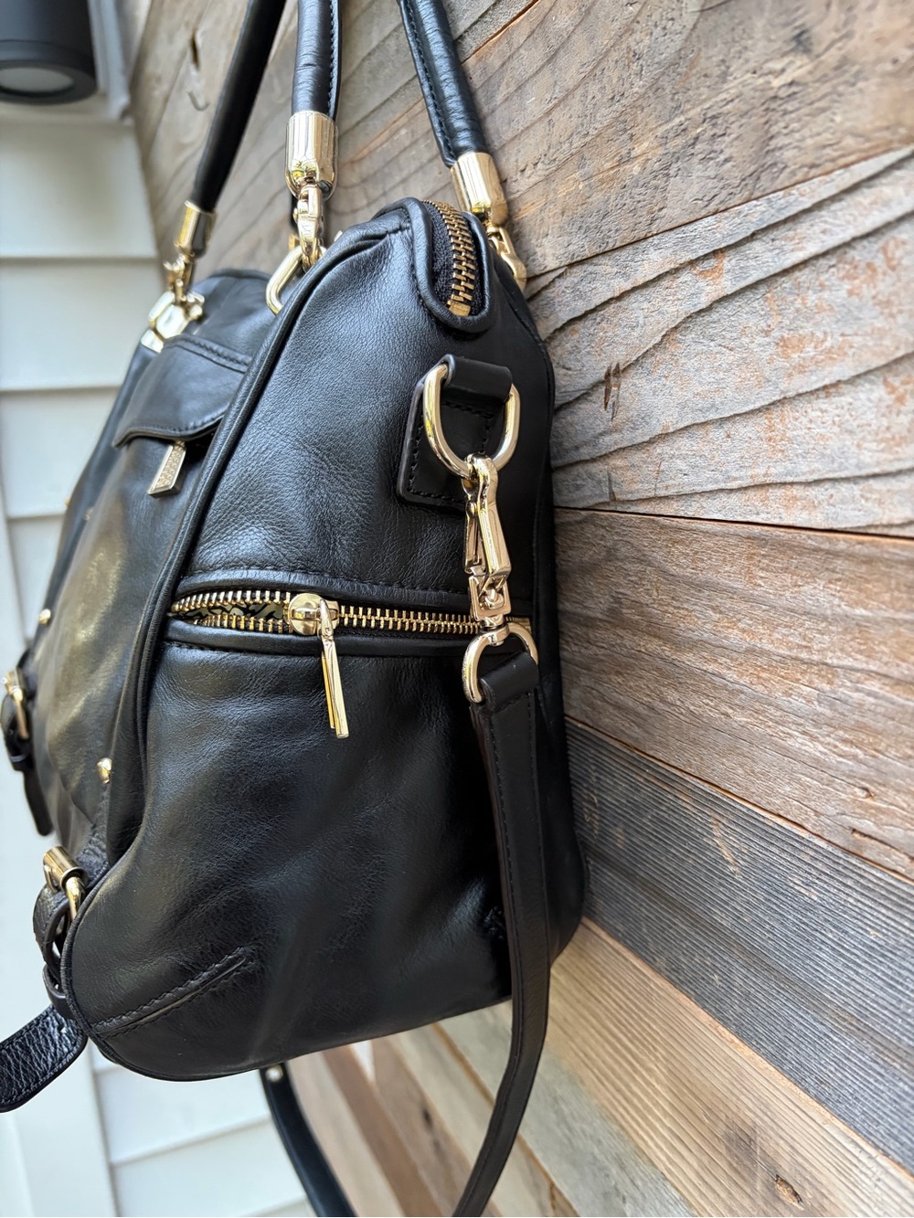 Rebecca Minkoff Cupid Classic Black Leather Satchel Handbag - Gold Hardware - Picture 3 of 12